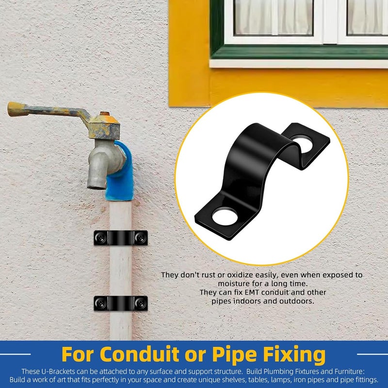 Glarks 75pcs 5mm Pipe Strap Clamp, Black Carbon Steel 2 Hole Strap Heavy Duty Rigid Pipe Strap U Bracket Tube Strap Cable Clamp Hanger Tension Tube Clip with screw for Pipe Tube Cable Fixing - Image 5